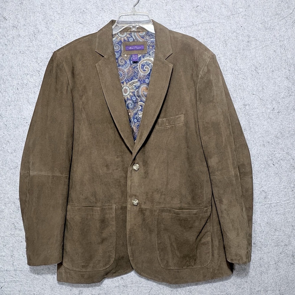 Alan Flusser XL Brown Suede Leather Blazer Sport Coat Paisley Lined India